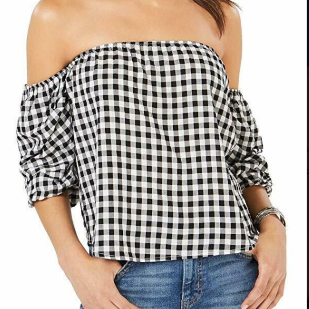 HIPPIE ROSE Black & White Gingham Off The Shoulder